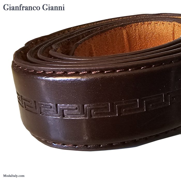 Black & Brown 35MM Leather w/ Chrome Giovanni Logo Plague Buckle Belt