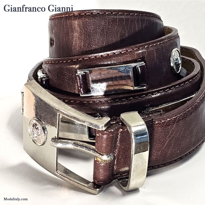 Brown 30MM Leather w/Chrome Studs & Buckle 1.125" Belt