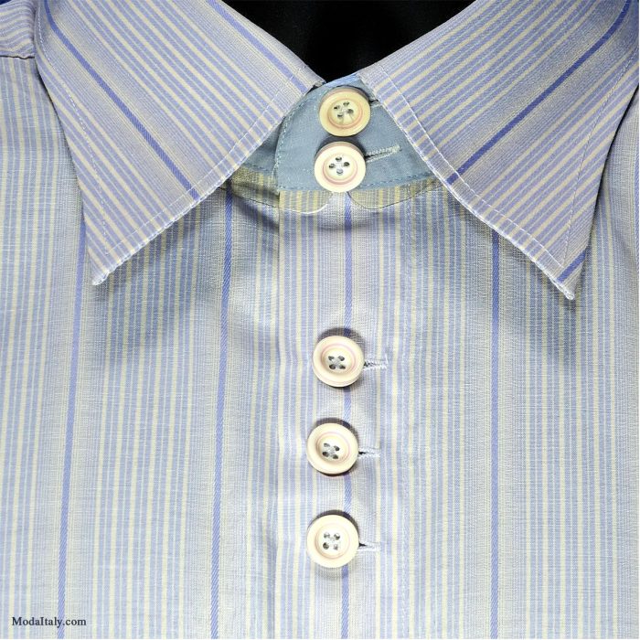 High-Collar Soft Blue Stripe Dress Shirt by G. Gianni C Up Collar