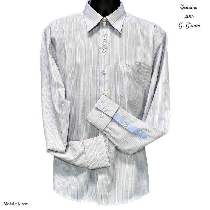 High-Collar Soft Blue Stripe Dress Shirt by G. Gianni