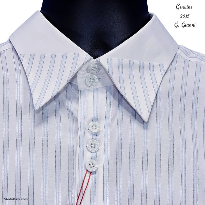 Two-Tone High-Collar Blue Stripe Dress Shirt by G. Gianni