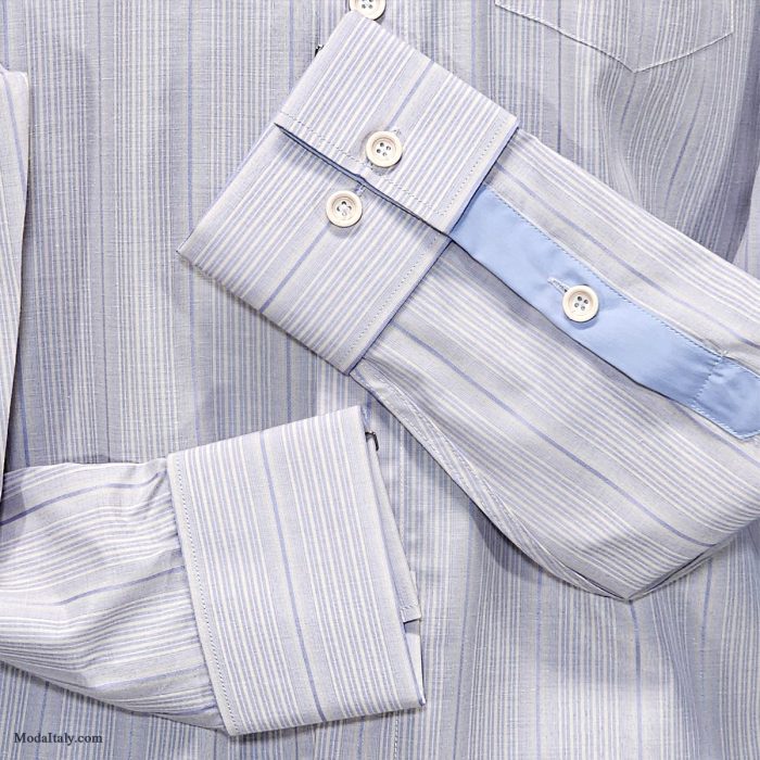 High-Collar Soft Blue Stripe Dress Shirt by G. Gianni CUp Sleeve