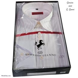 Two-Tone High-Collar Pink Stripe Dress Shirt by G. Gianni