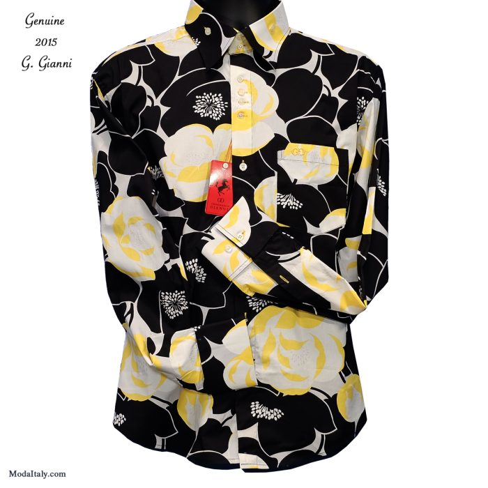 High-Collar Yellow/Black Abstract Dress Shirt by G. Gianni