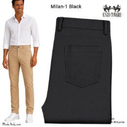 Enzo Milan 4 Way Stretch Fabrics in Black, Navy, Gray & Camel